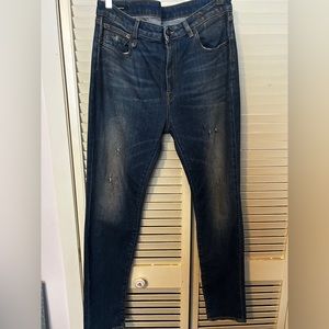 high waisted, dark blue.